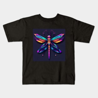 Neon Mosaic Dragonfly Kids T-Shirt